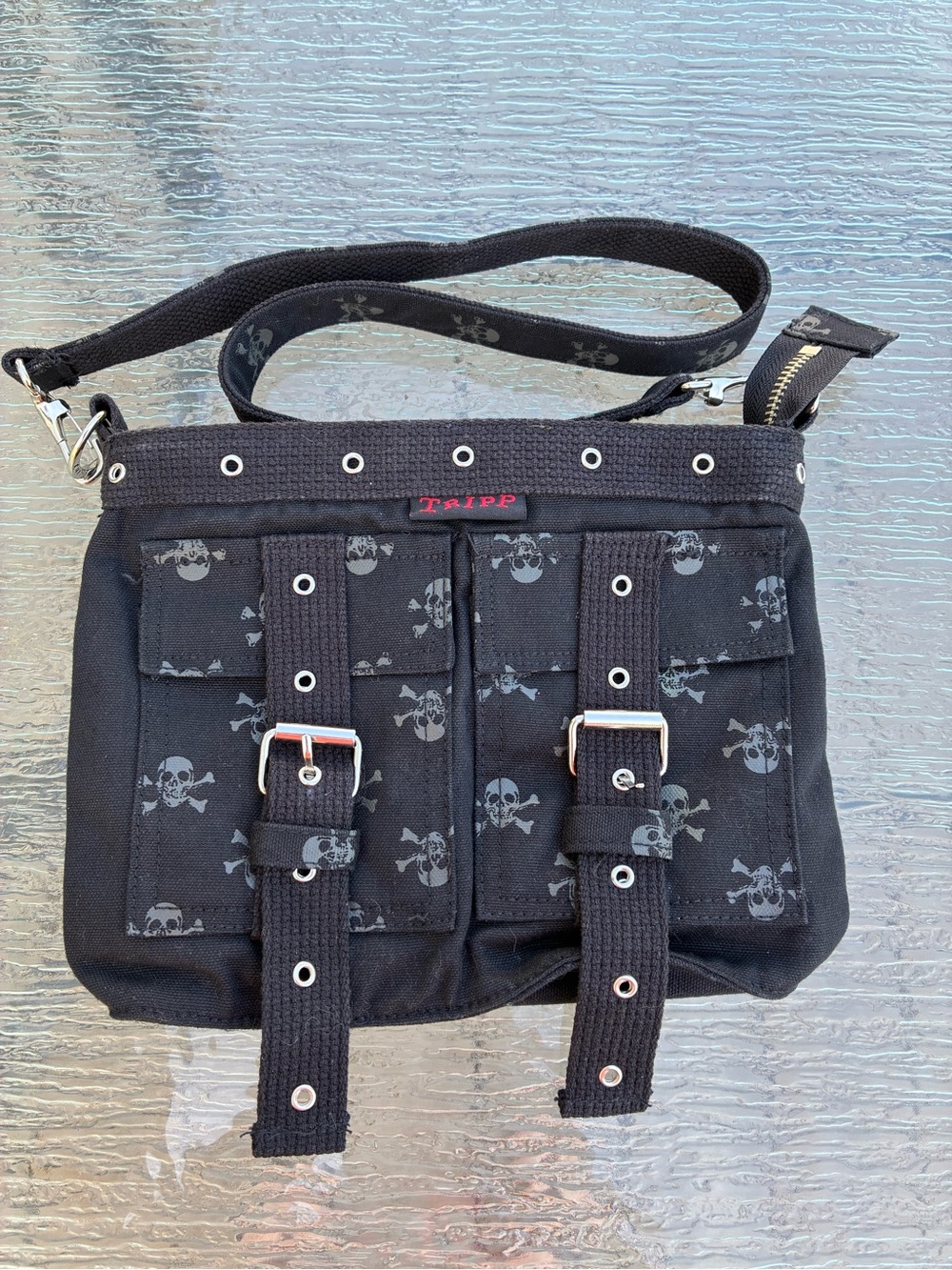 Vintage Tripp NYC Skull Goth Canvas Crossbody Messenger Utility Bag